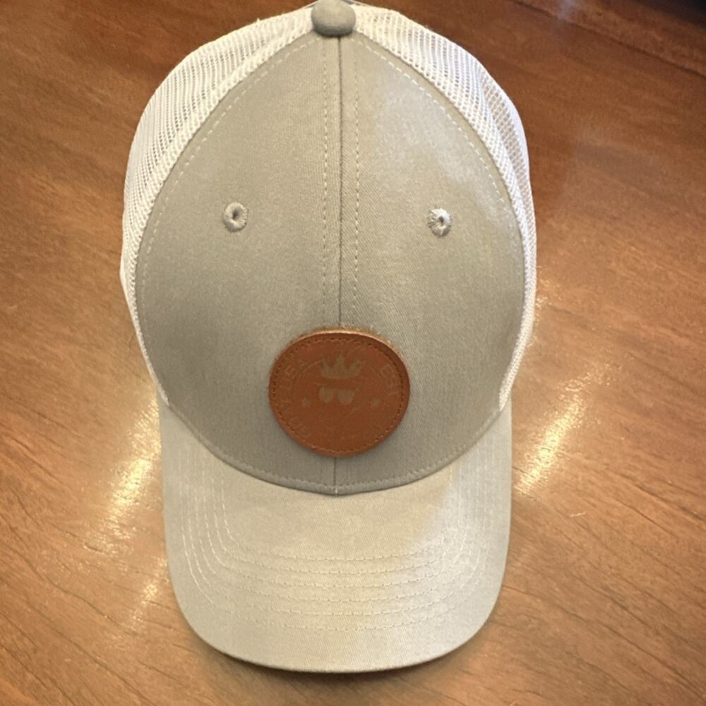 Goat USA Gray White Mesh Golf Hat Adjustable Leather Patch Unisex